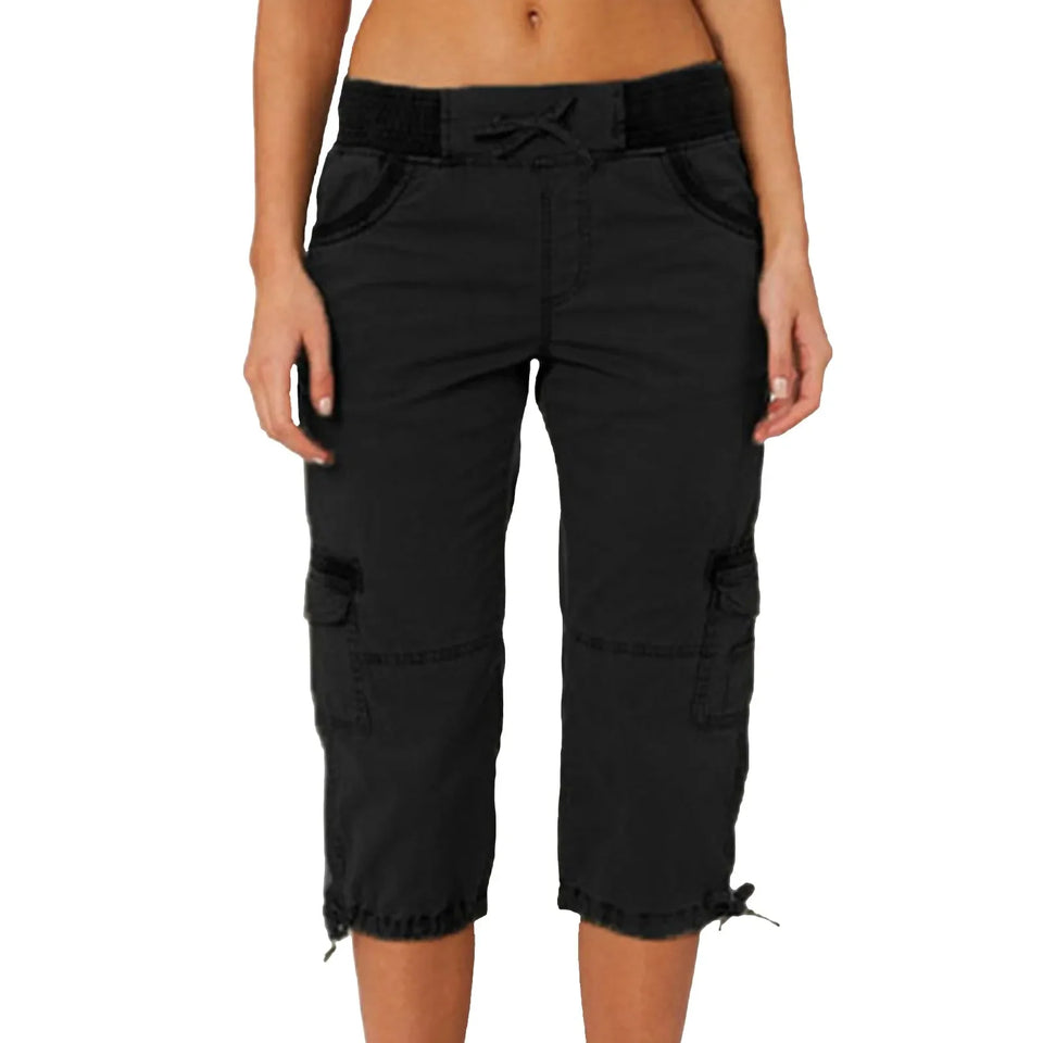 Roll Tab Hem Multi Pocket Capri Mid Waist Cargo Pants
