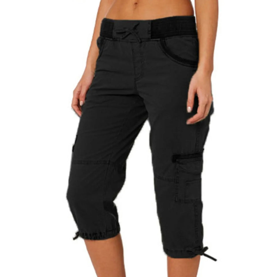 Roll Tab Hem Multi Pocket Capri Mid Waist Cargo Pants