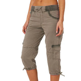 Roll Tab Hem Multi Pocket Capri Mid Waist Cargo Pants