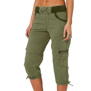 Roll Tab Hem Multi Pocket Capri Mid Waist Cargo Pants