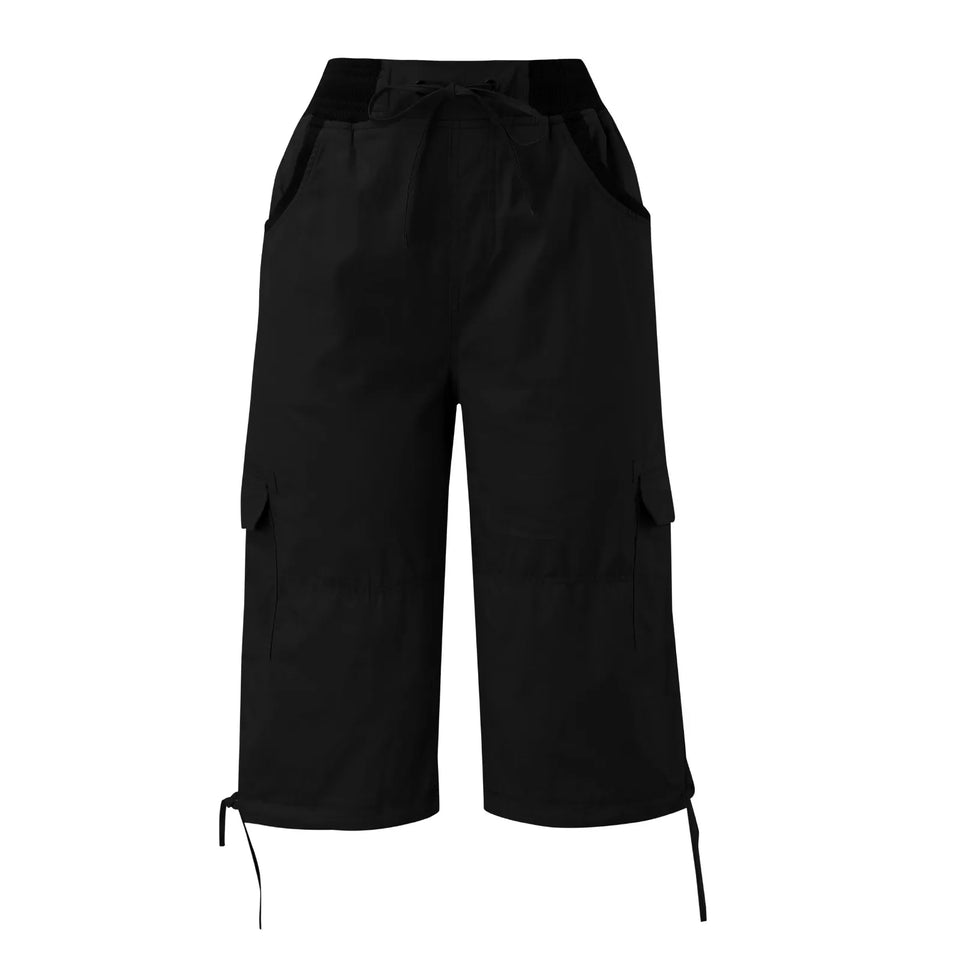 Roll Tab Hem Multi Pocket Capri Mid Waist Cargo Pants