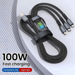 Transparent Luminous Super Fast Charging 3-in-1 Data Cable