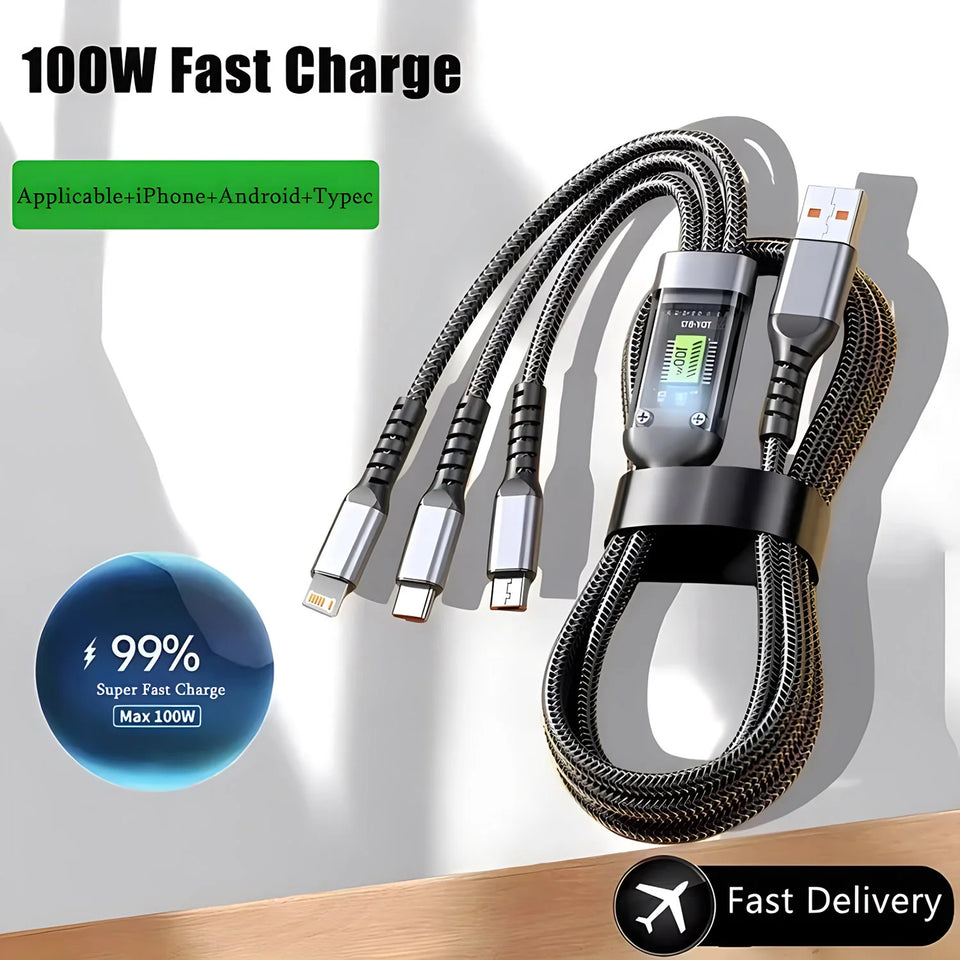 Transparent Luminous Super Fast Charging 3-in-1 Data Cable