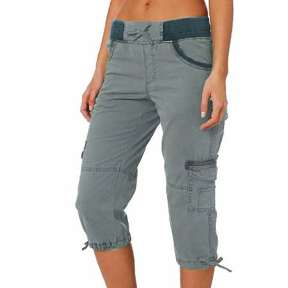 Roll Tab Hem Multi Pocket Capri Mid Waist Cargo Pants