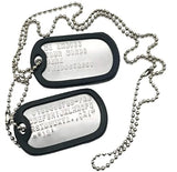 Personalized Military Dog Tag Set (set includes 2 tags, 2 chains, 2 silencers & a bonus P-38)