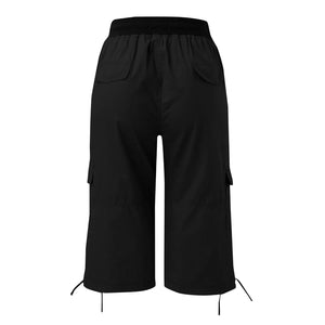 Roll Tab Hem Multi Pocket Capri Mid Waist Cargo Pants