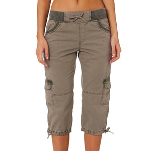 Roll Tab Hem Multi Pocket Capri Mid Waist Cargo Pants