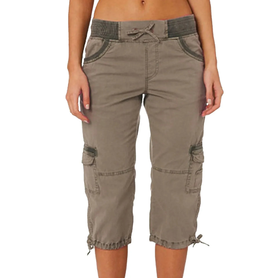 Roll Tab Hem Multi Pocket Capri Mid Waist Cargo Pants