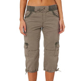 Roll Tab Hem Multi Pocket Capri Mid Waist Cargo Pants